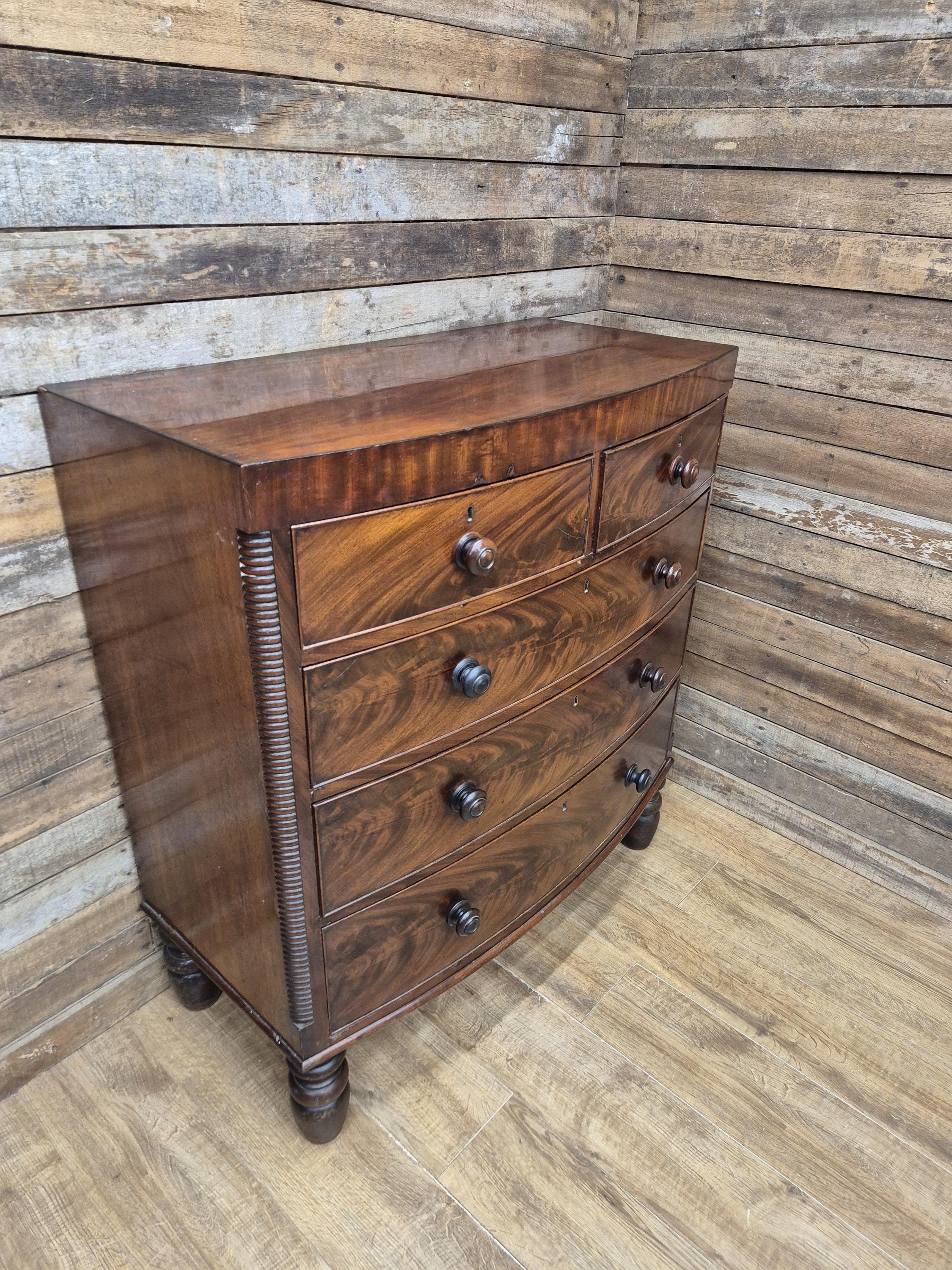 Mahogany Bow Front Chest Of Drawers Regency Style Five Drawer