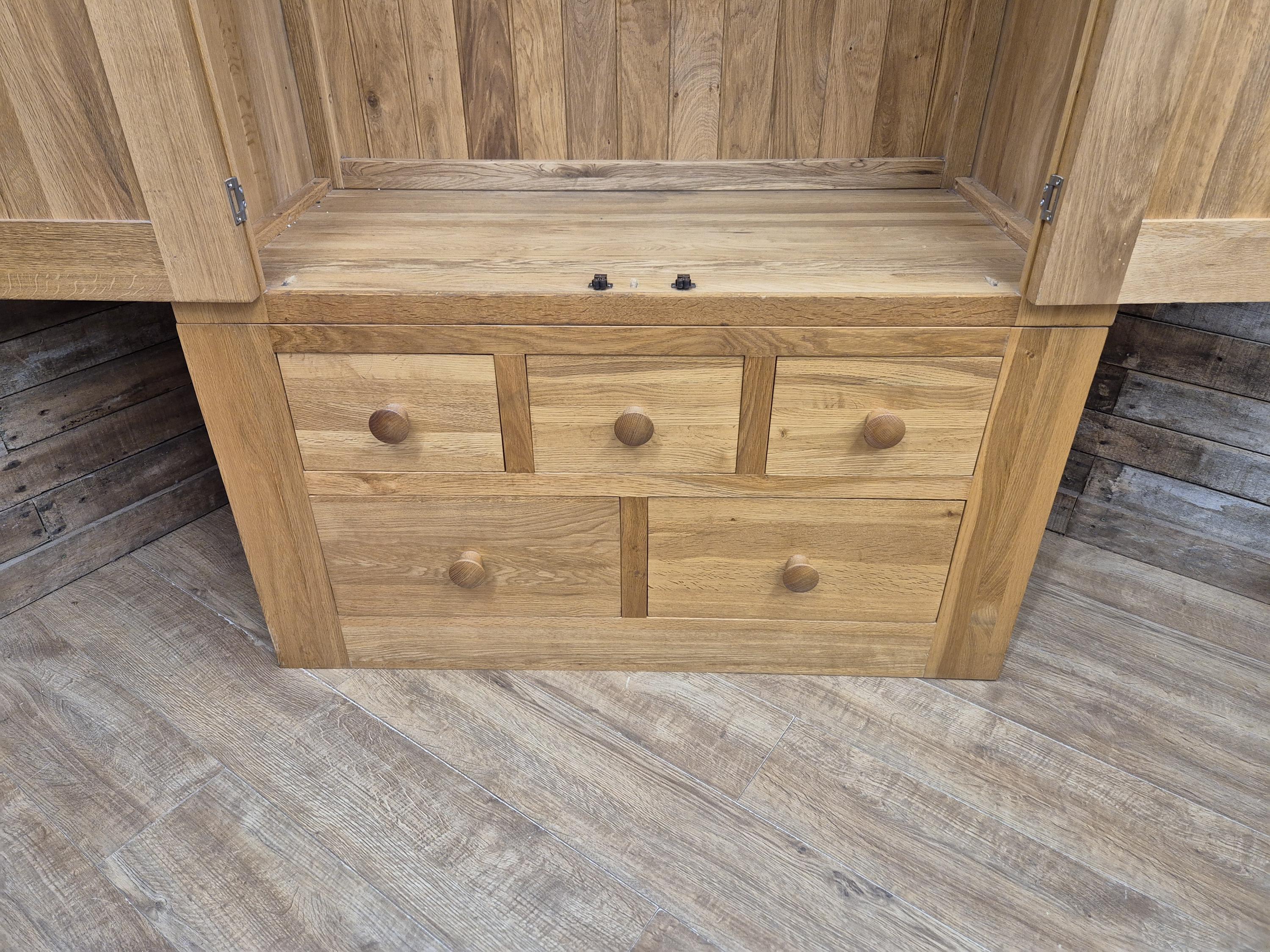 Oak Double Wardrobe Five Drawer Rustic Bedroom Armoire Storage