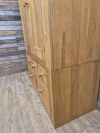 Oak Double Wardrobe Five Drawer Rustic Bedroom Armoire Storage