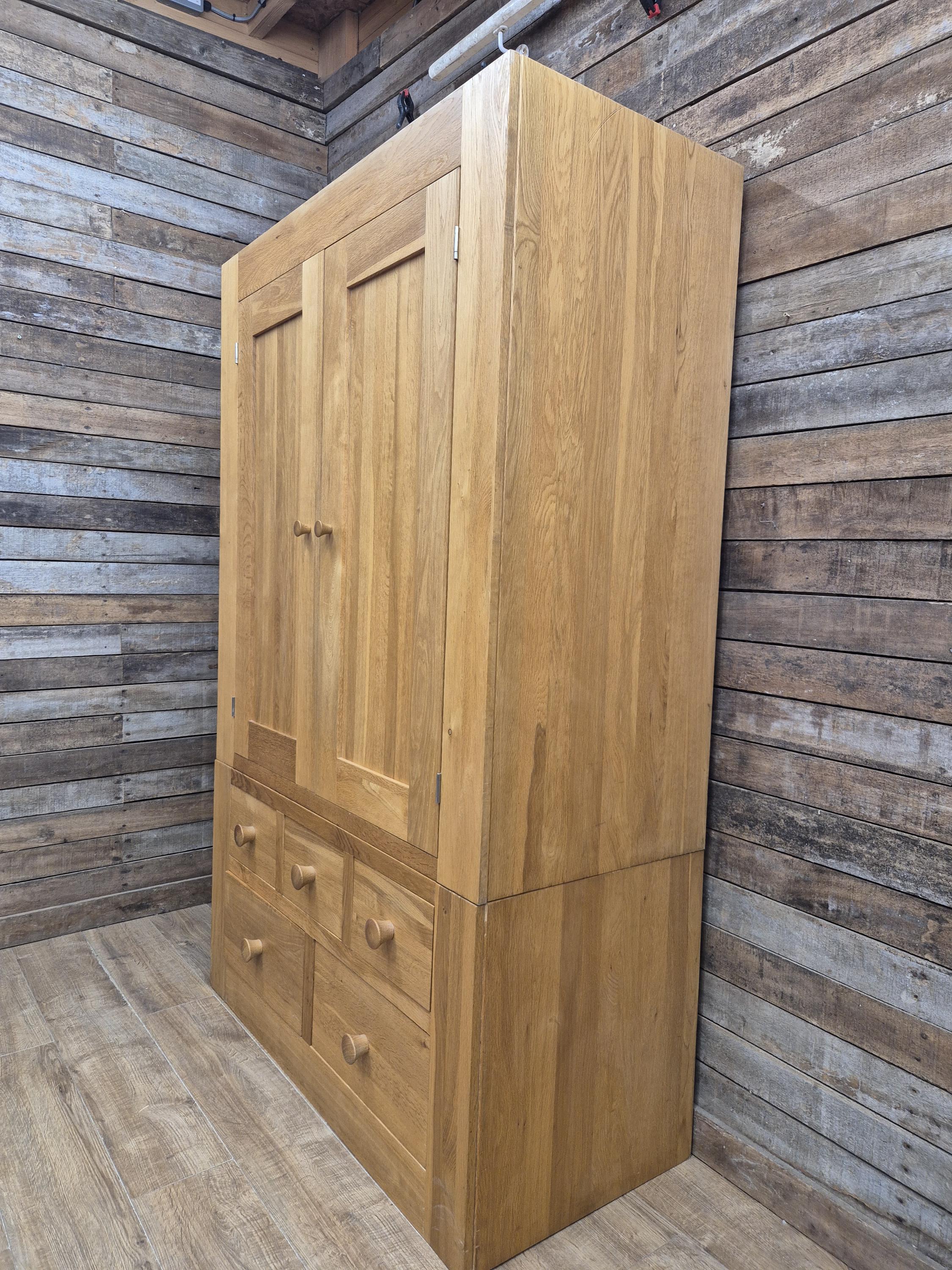 Oak Double Wardrobe Five Drawer Rustic Bedroom Armoire Storage