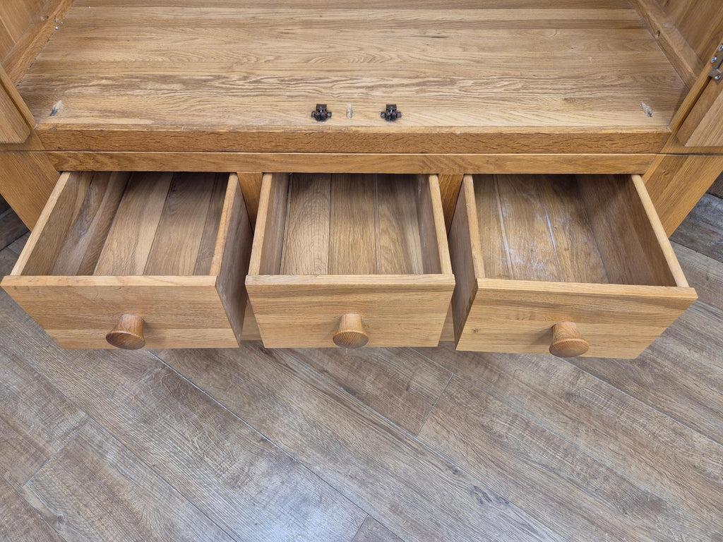 Oak Double Wardrobe Five Drawer Rustic Bedroom Armoire Storage