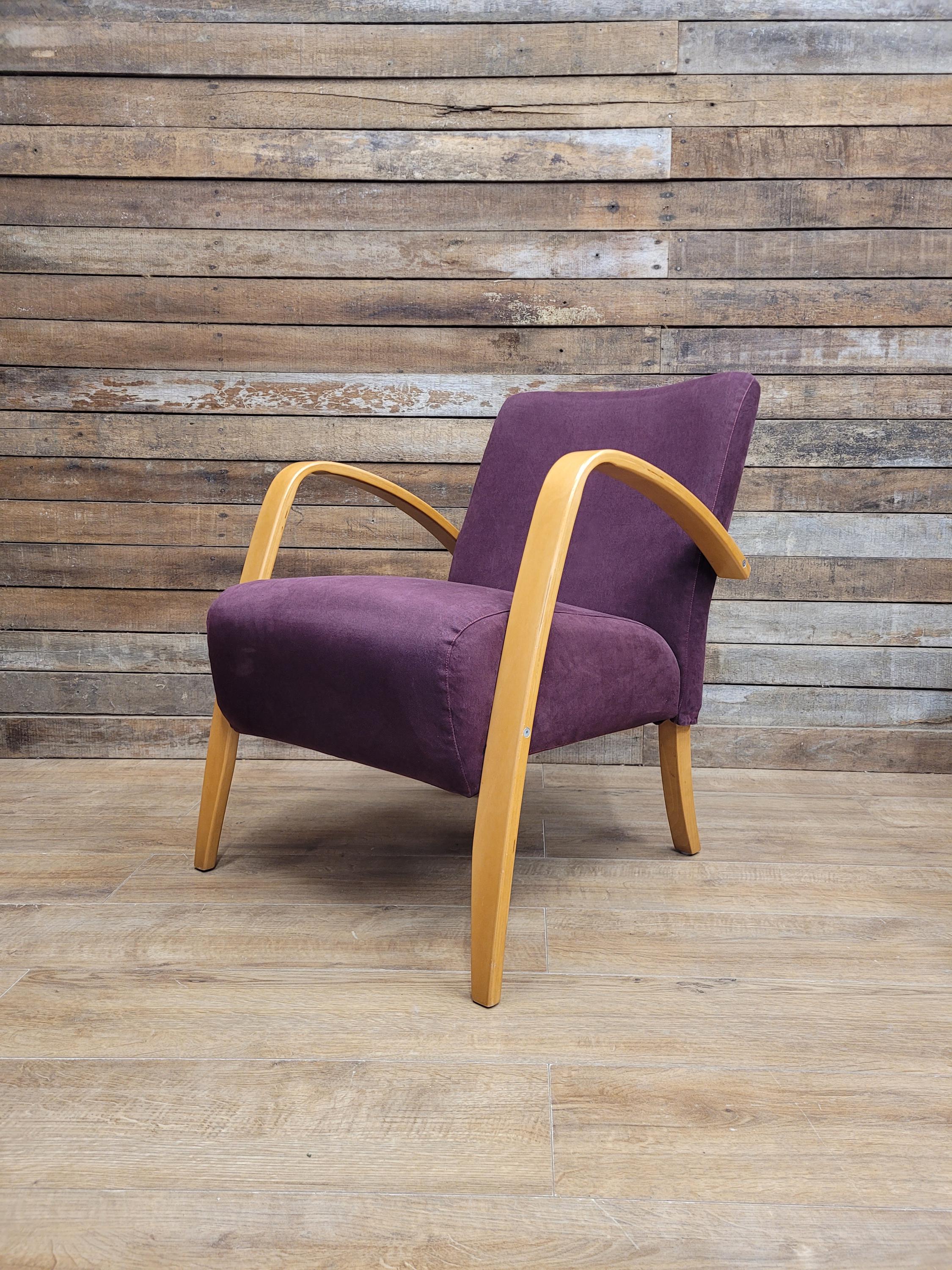 IKEA Bentwood Armchair Halabala Style Lounge Chair Purple Fabric