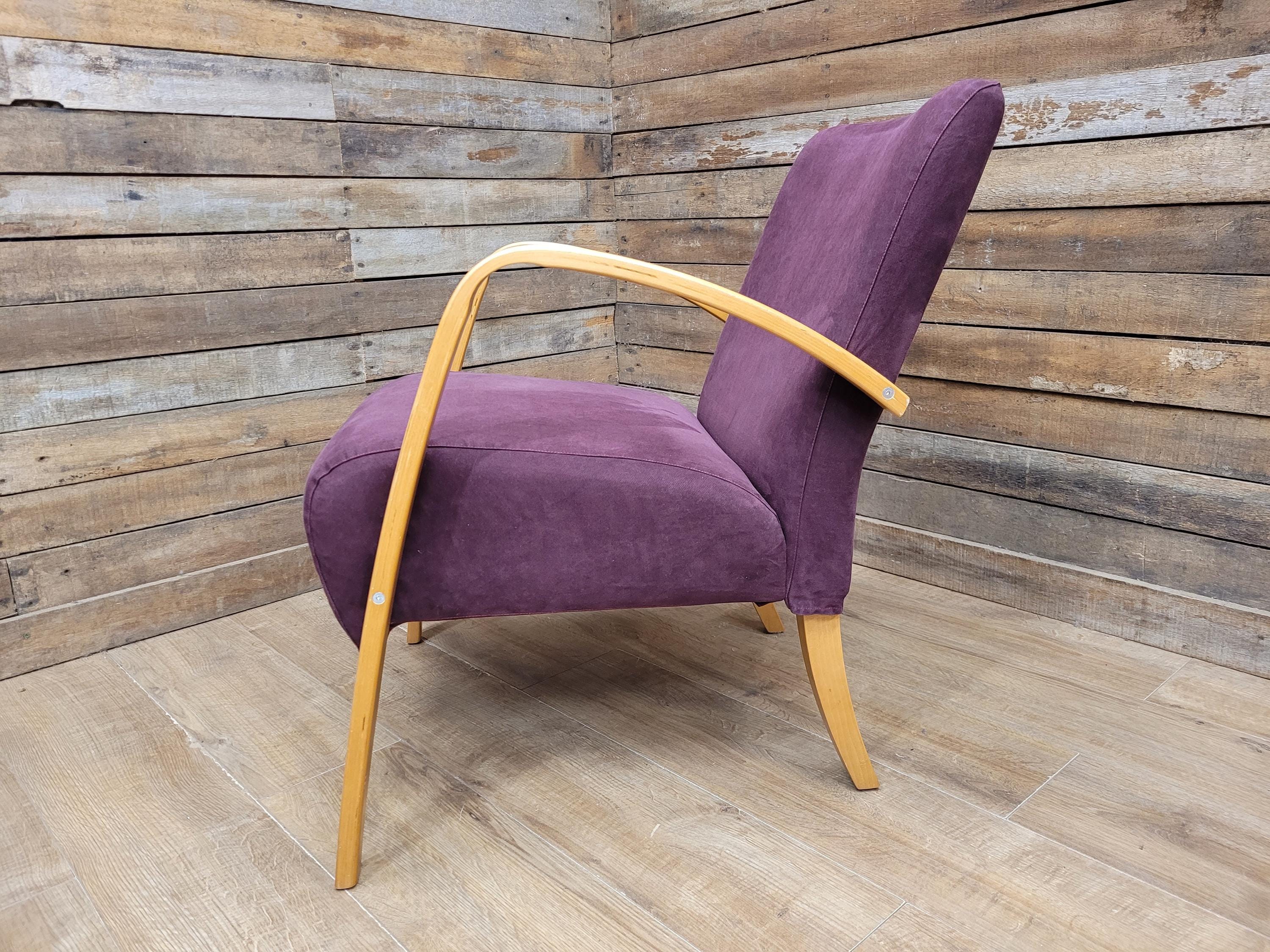 IKEA Bentwood Armchair Halabala Style Lounge Chair Purple Fabric