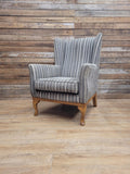Old Charm Blakeney Wingback Armchair Oak Fireside Chair Striped Upholstery
