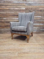 Old Charm Blakeney Wingback Armchair Oak Fireside Chair Striped Upholstery