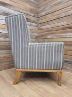 Old Charm Blakeney Wingback Armchair Oak Fireside Chair Striped Upholstery