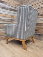 Old Charm Blakeney Wingback Armchair Oak Fireside Chair Striped Upholstery