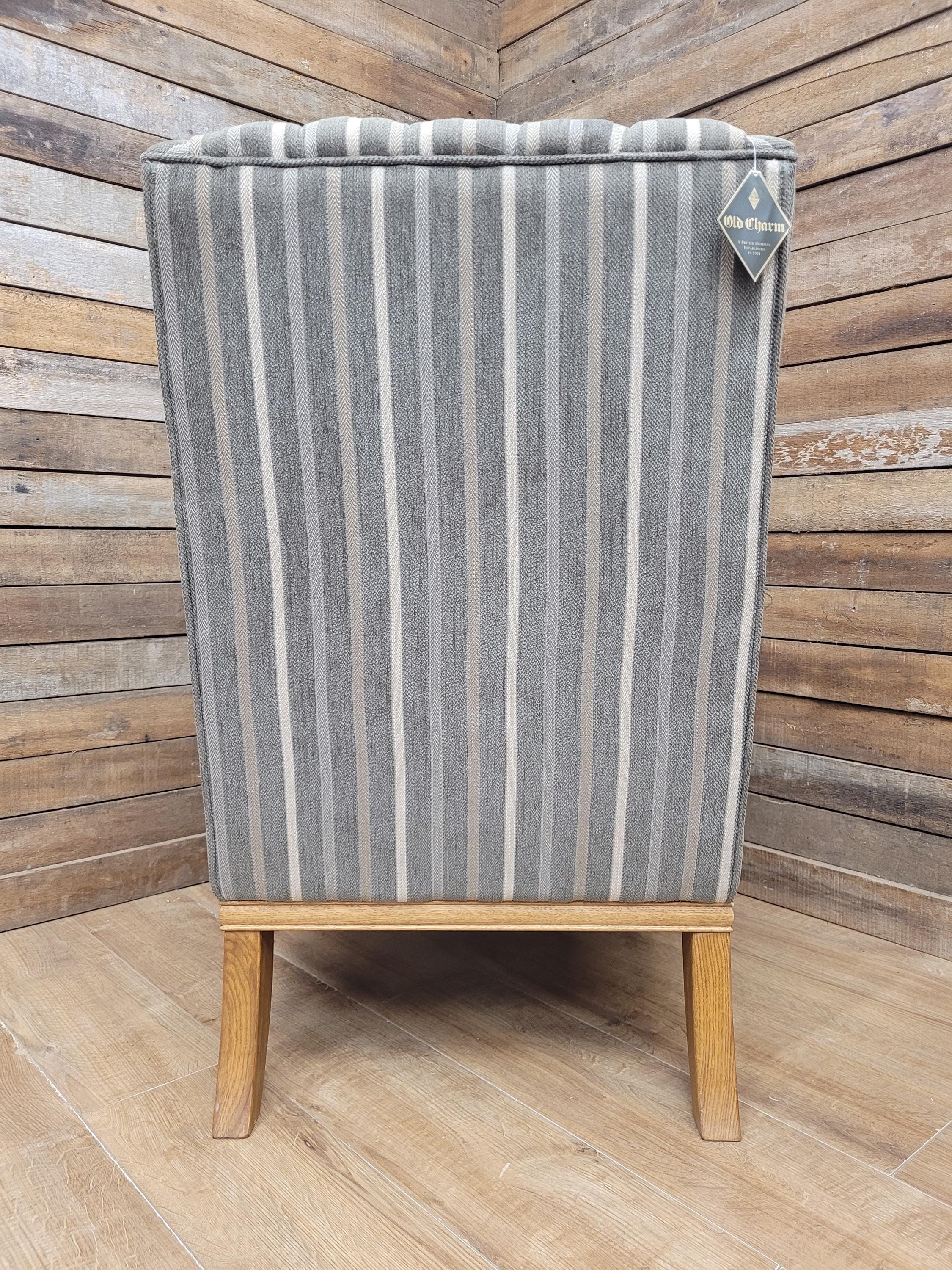 Old Charm Blakeney Wingback Armchair Oak Fireside Chair Striped Upholstery