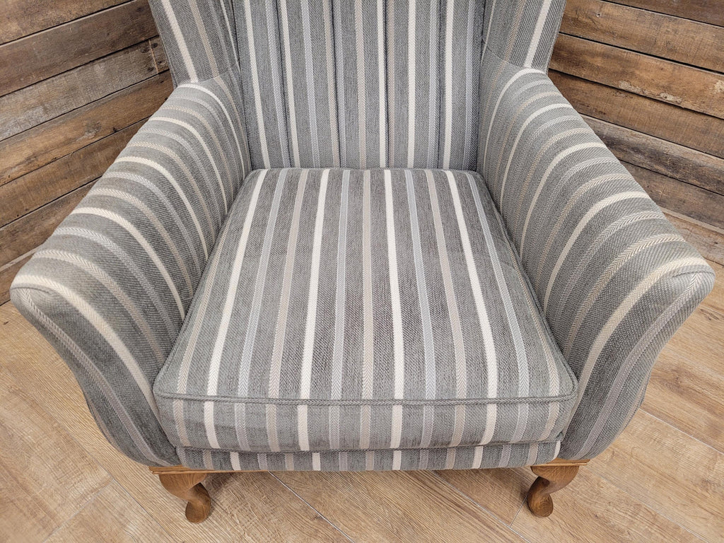 Old Charm Blakeney Wingback Armchair Oak Fireside Chair Striped Upholstery