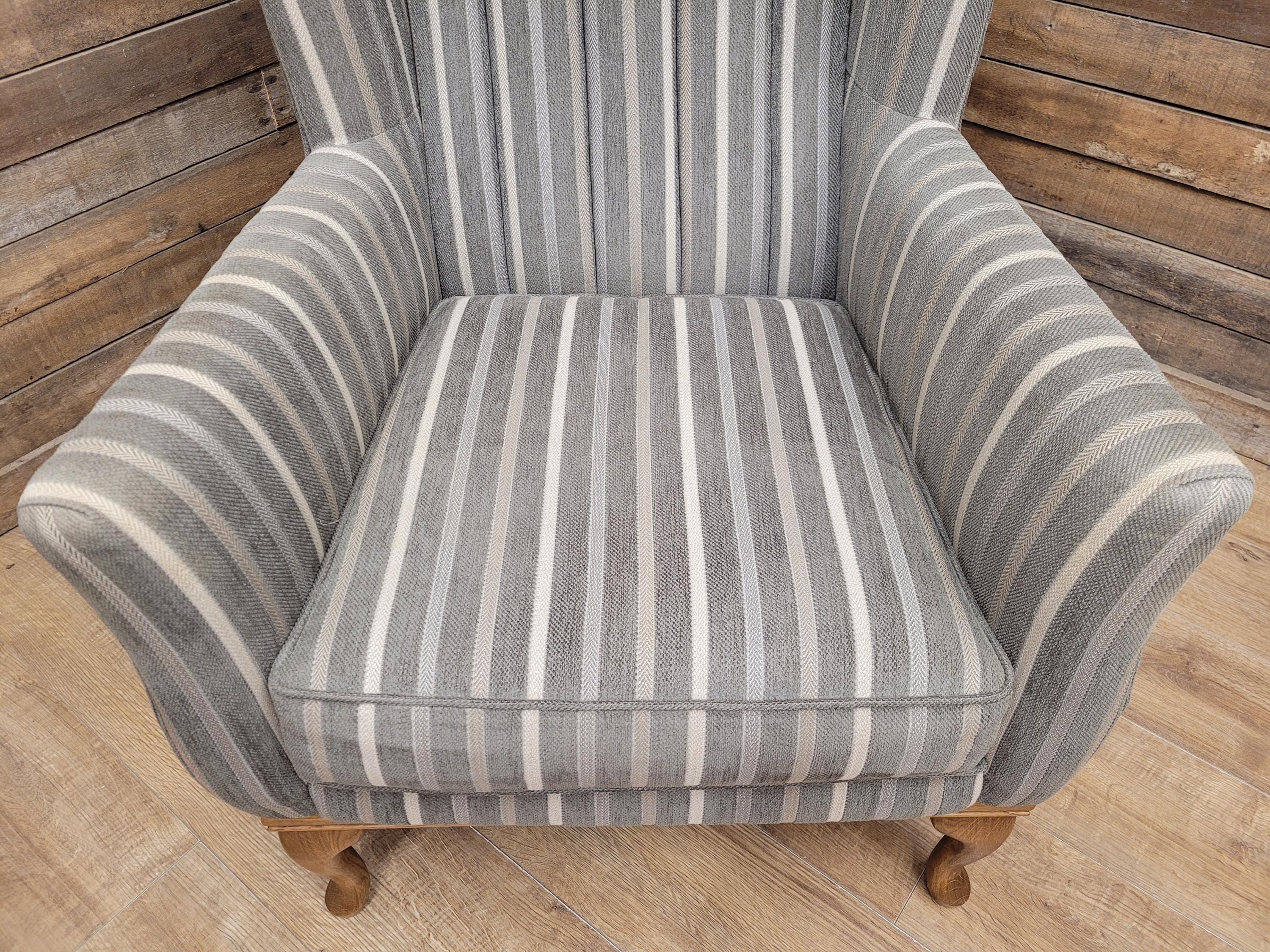 Old Charm Blakeney Wingback Armchair Oak Fireside Chair Striped Upholstery