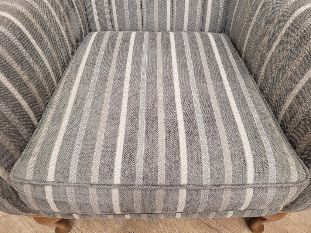 Old Charm Blakeney Wingback Armchair Oak Fireside Chair Striped Upholstery