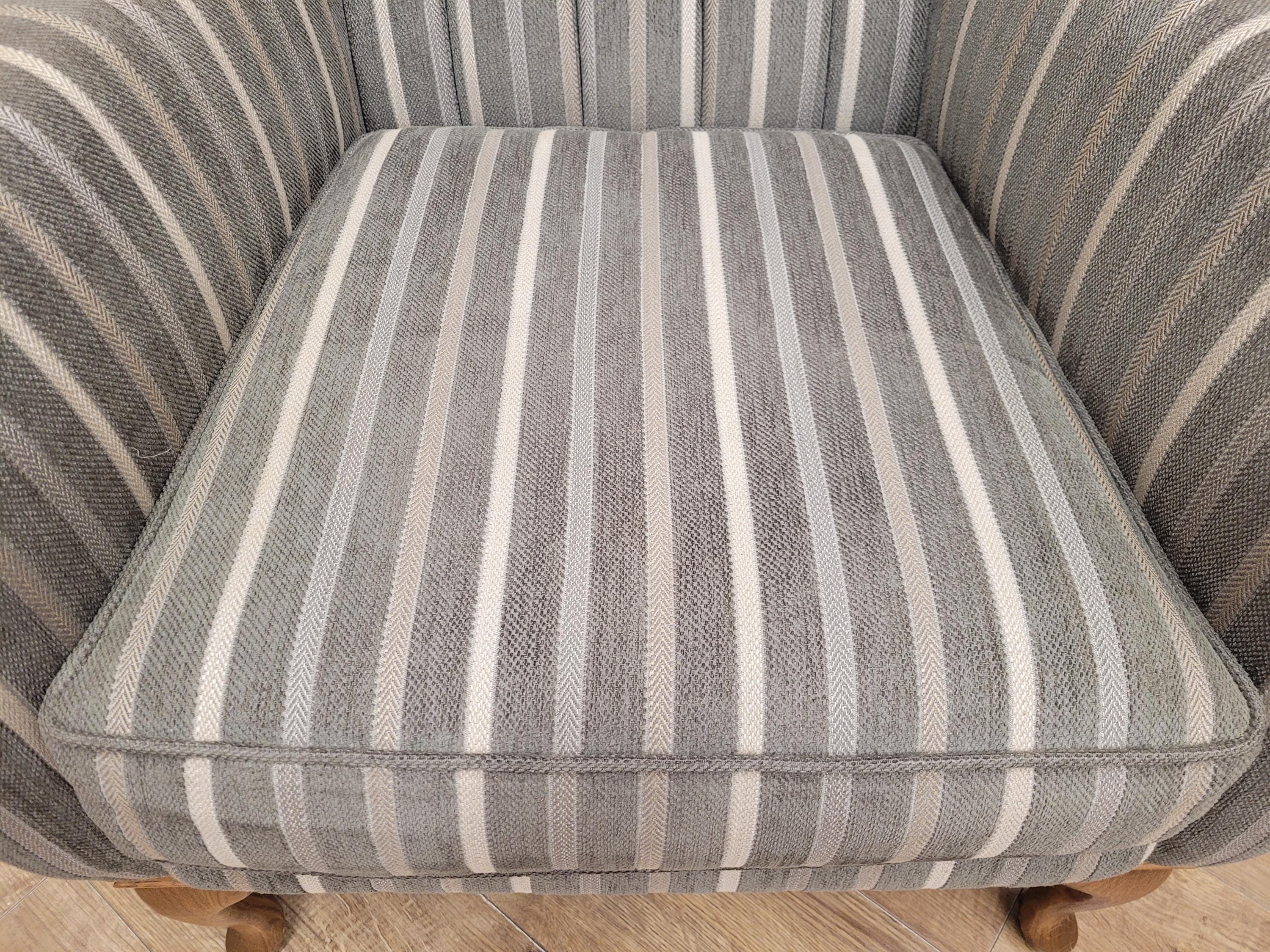 Old Charm Blakeney Wingback Armchair Oak Fireside Chair Striped Upholstery