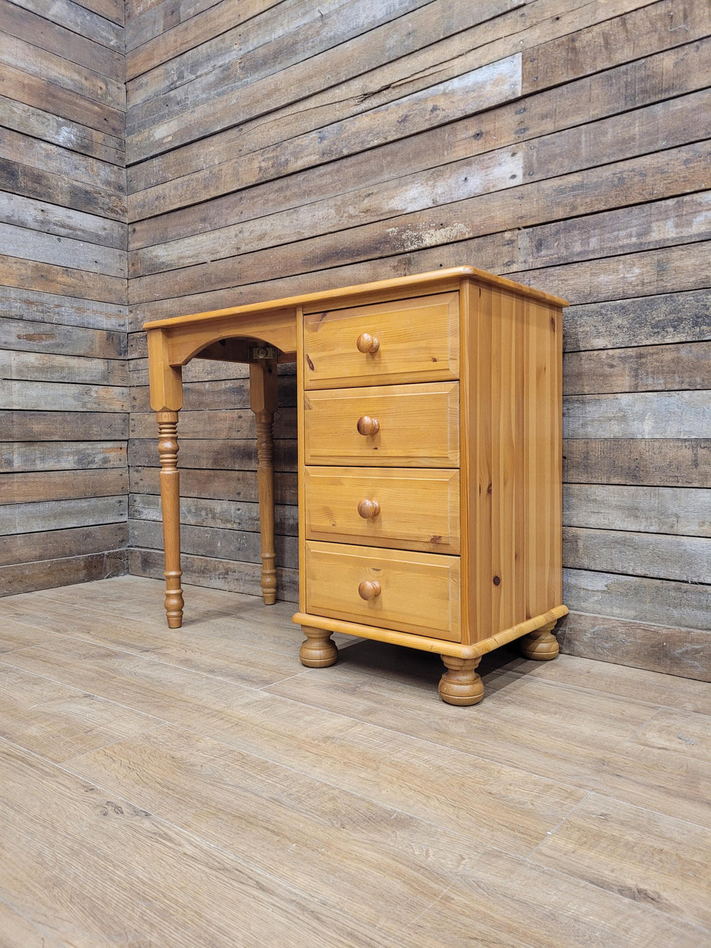 Pine Computer Desk Four Drawer Rustic Farmhouse Writing Table
