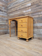 Pine Computer Desk Four Drawer Rustic Farmhouse Writing Table