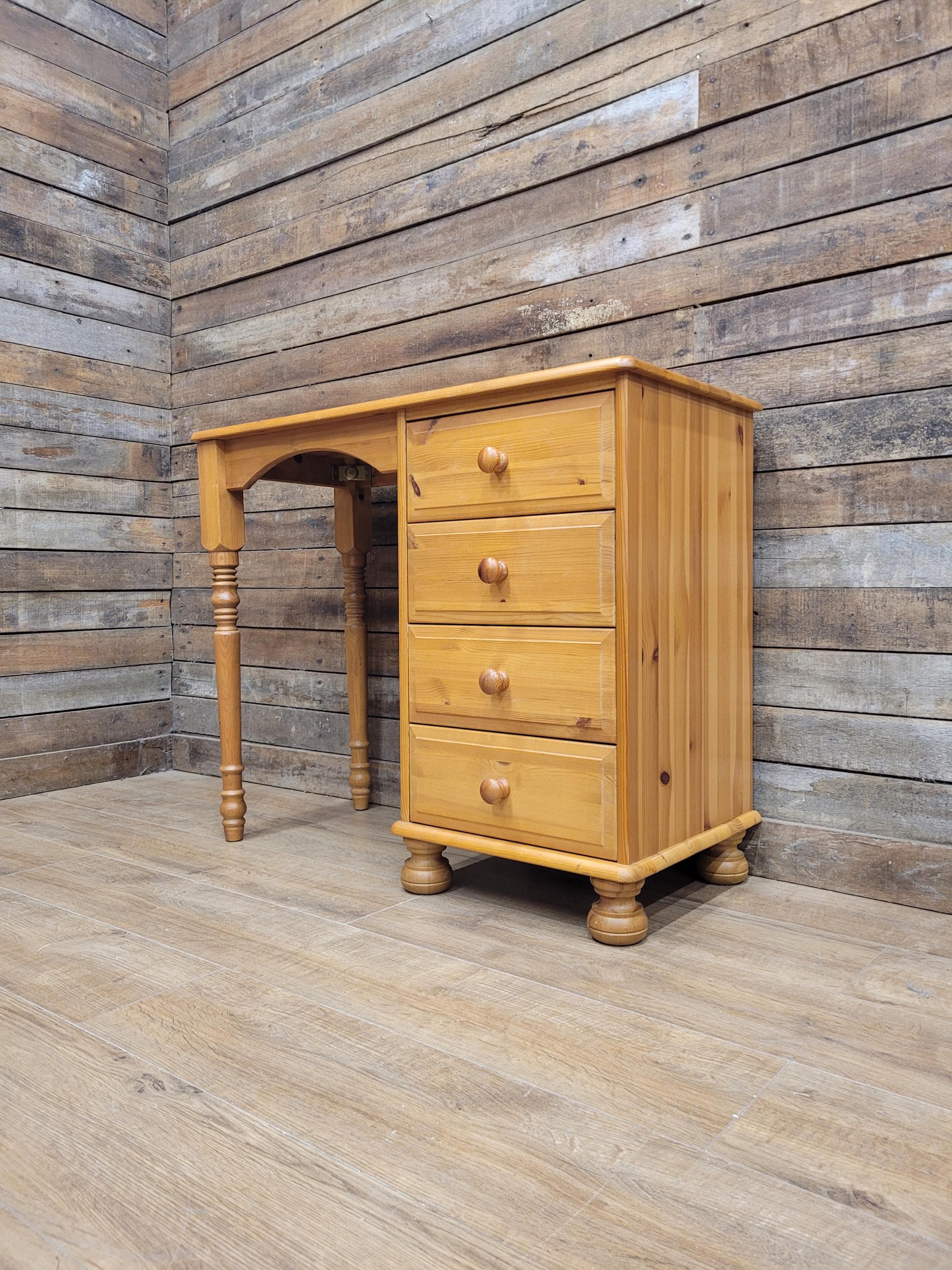 Pine Computer Desk Four Drawer Rustic Farmhouse Writing Table