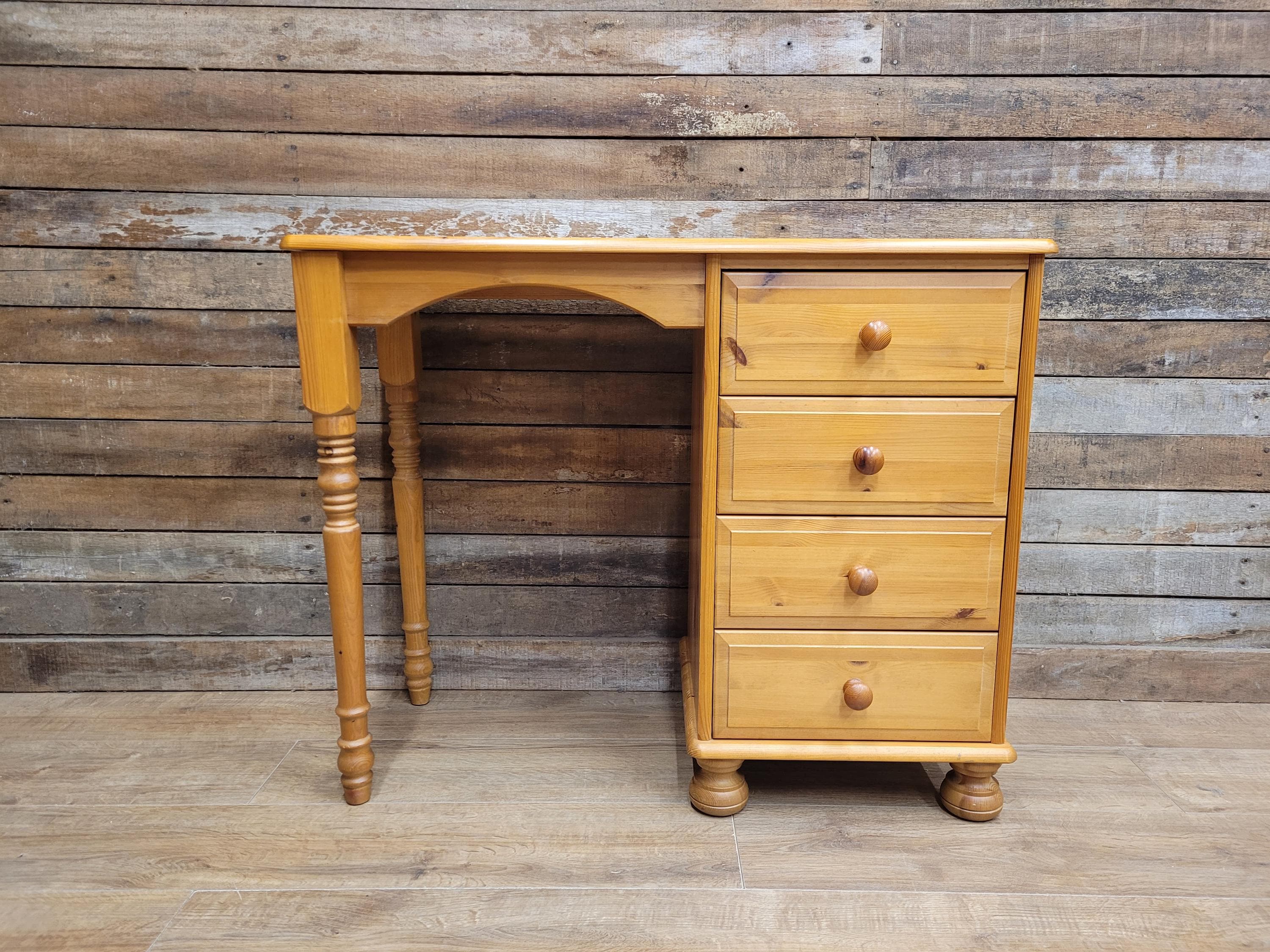 Pine Computer Desk Four Drawer Rustic Farmhouse Writing Table