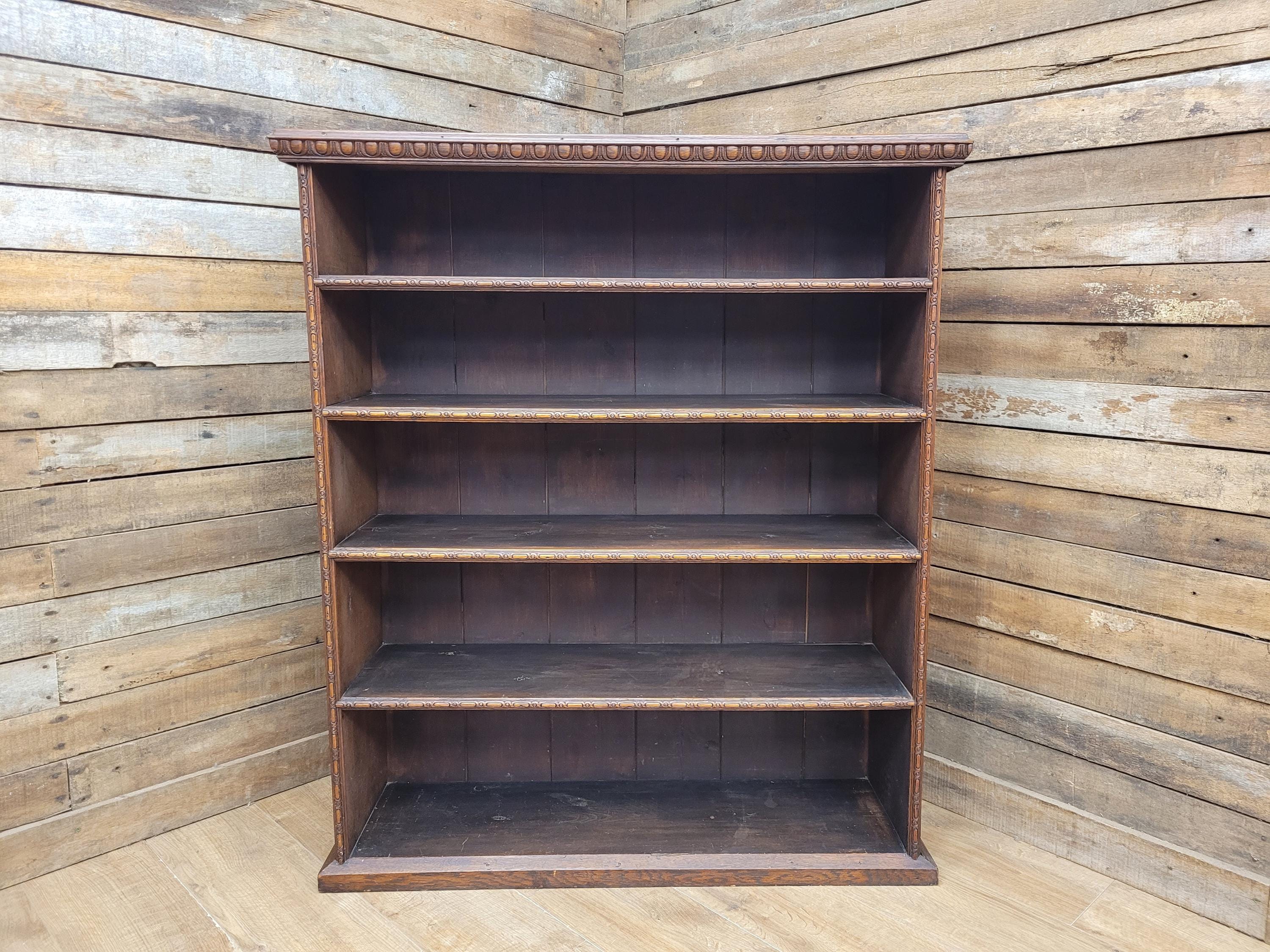 Victorian Oak Open Bookcase Antique Five Shelf Display Cabinet