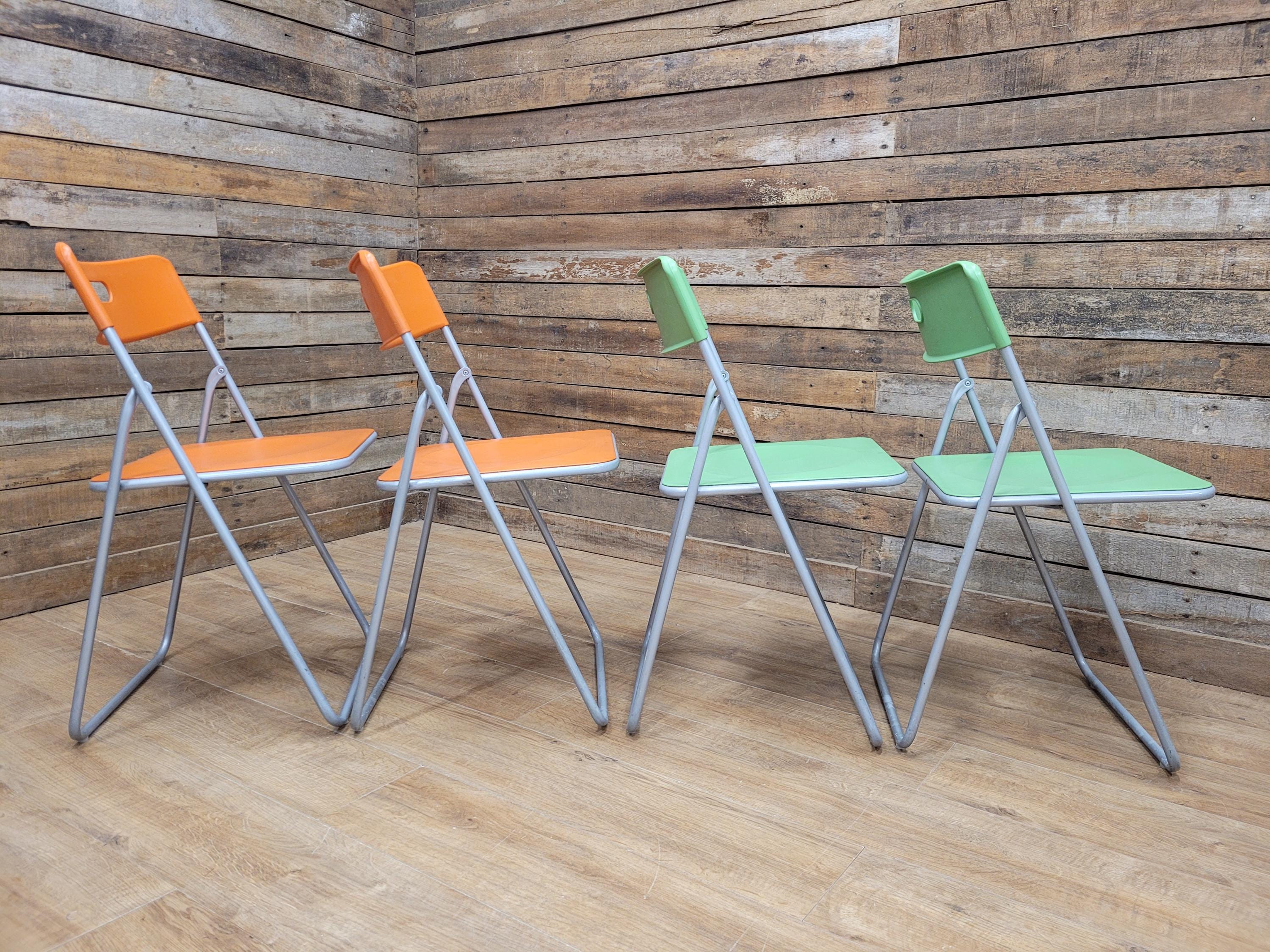 IKEA Folding Chairs Plastic Metal Stackable Dining Kitchen Set Four