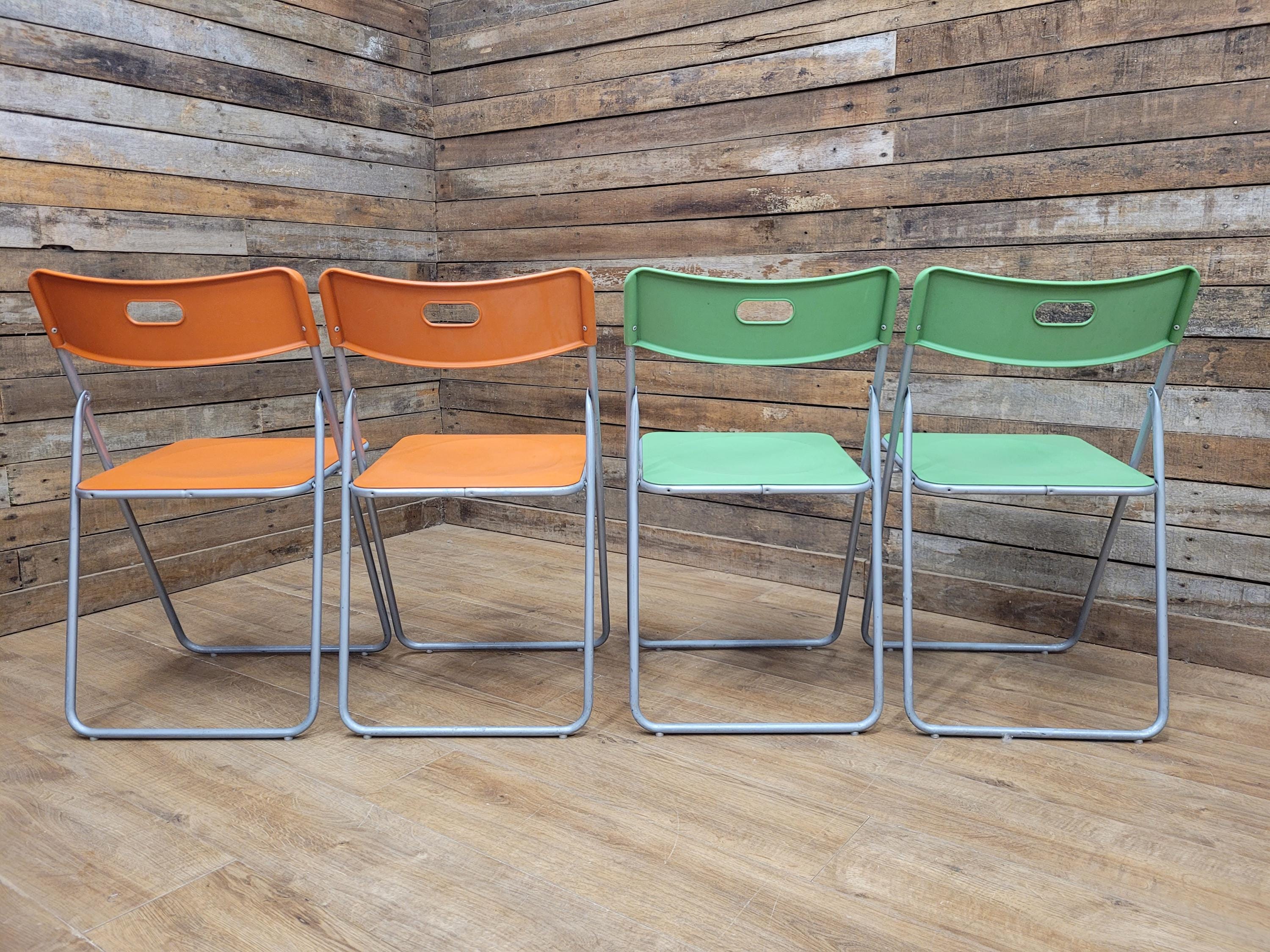 IKEA Folding Chairs Plastic Metal Stackable Dining Kitchen Set Four