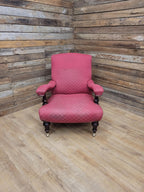 Victorian Armchair Mahogany Upholstered Library Lounge Chair Castors