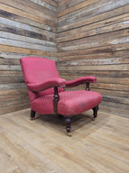 Victorian Armchair Mahogany Upholstered Library Lounge Chair Castors