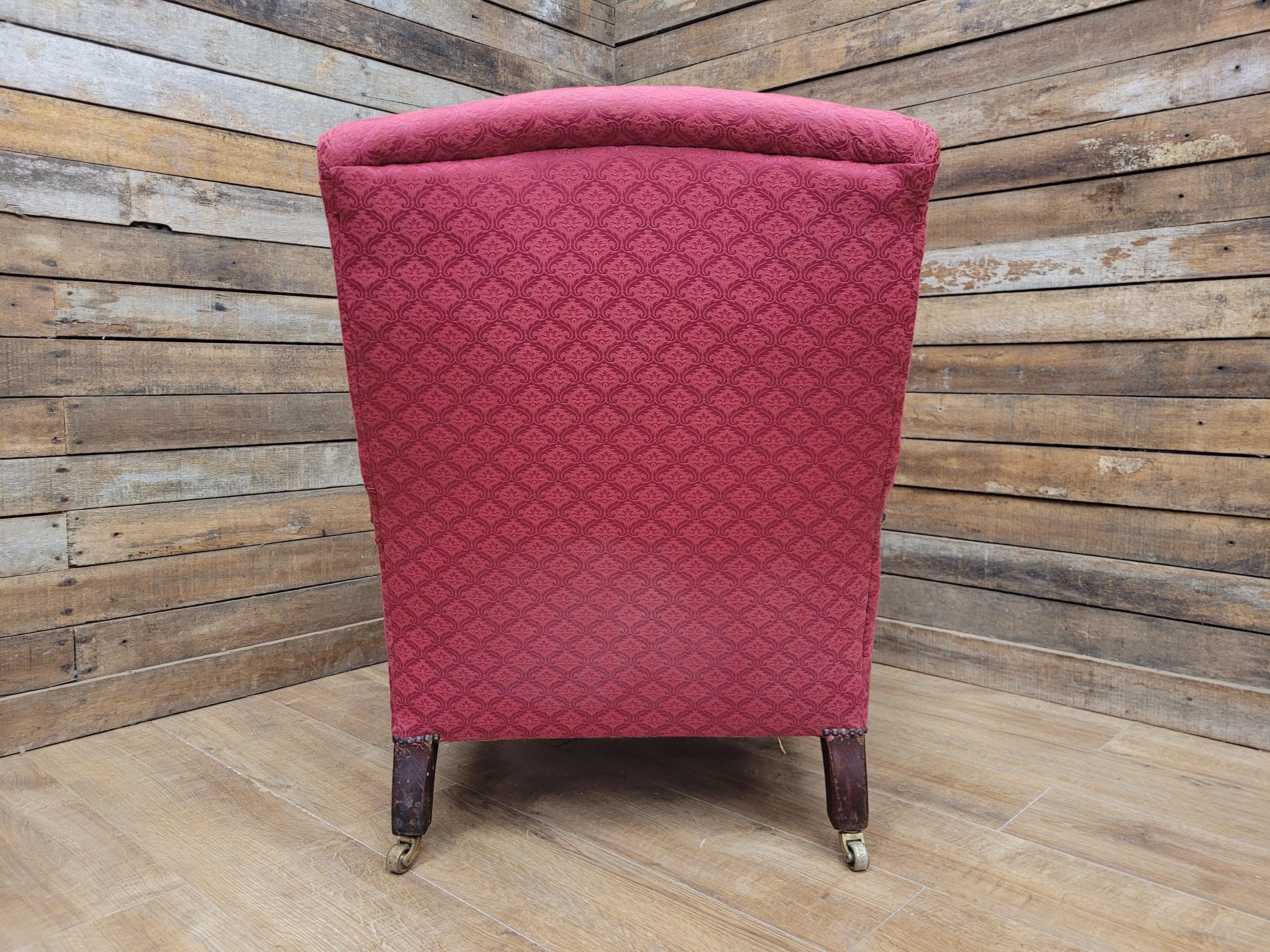 Victorian Armchair Mahogany Upholstered Library Lounge Chair Castors