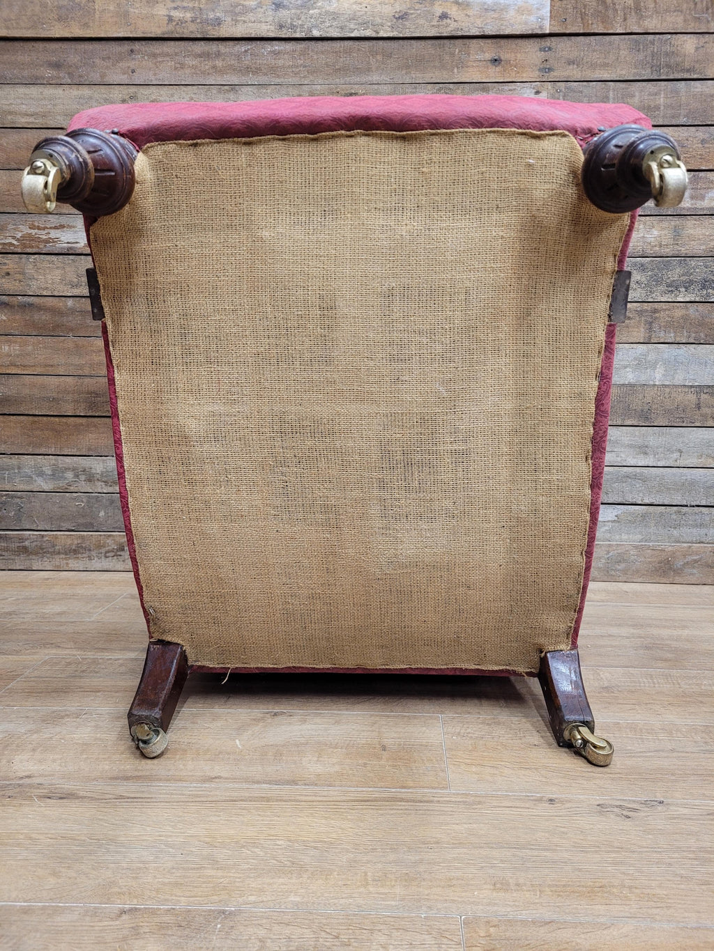 Victorian Armchair Mahogany Upholstered Library Lounge Chair Castors