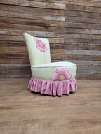 Floral Upholstered Slipper Chair Vintage Style Ruffled Accent Seat