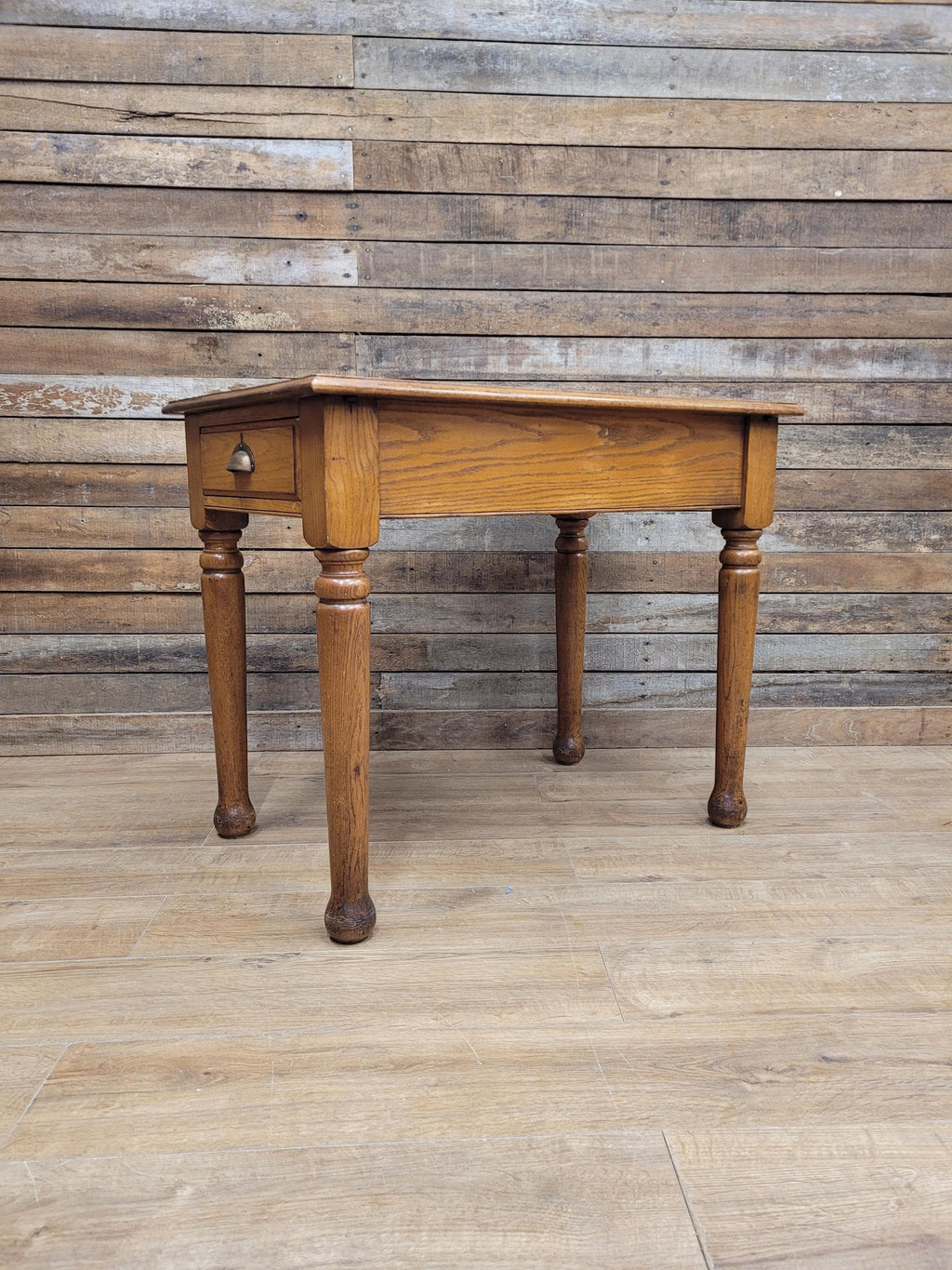 Edwardian Oak Side Table Single Drawer Turned Leg Lamp Table