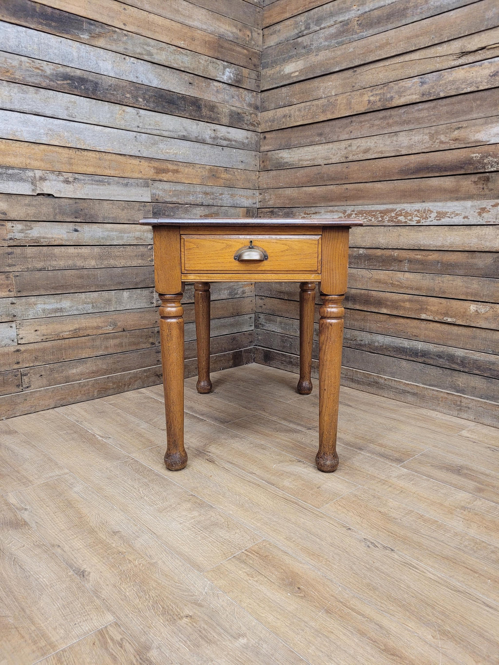 Edwardian Oak Side Table Single Drawer Turned Leg Lamp Table