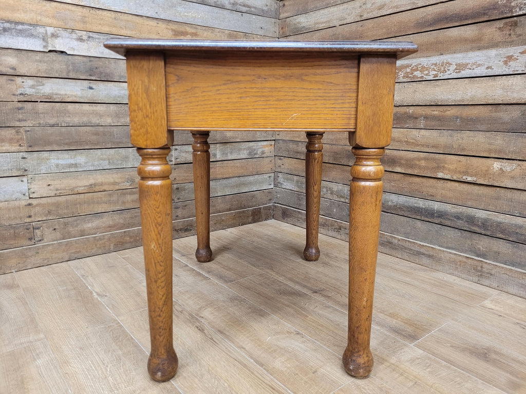 Edwardian Oak Side Table Single Drawer Turned Leg Lamp Table