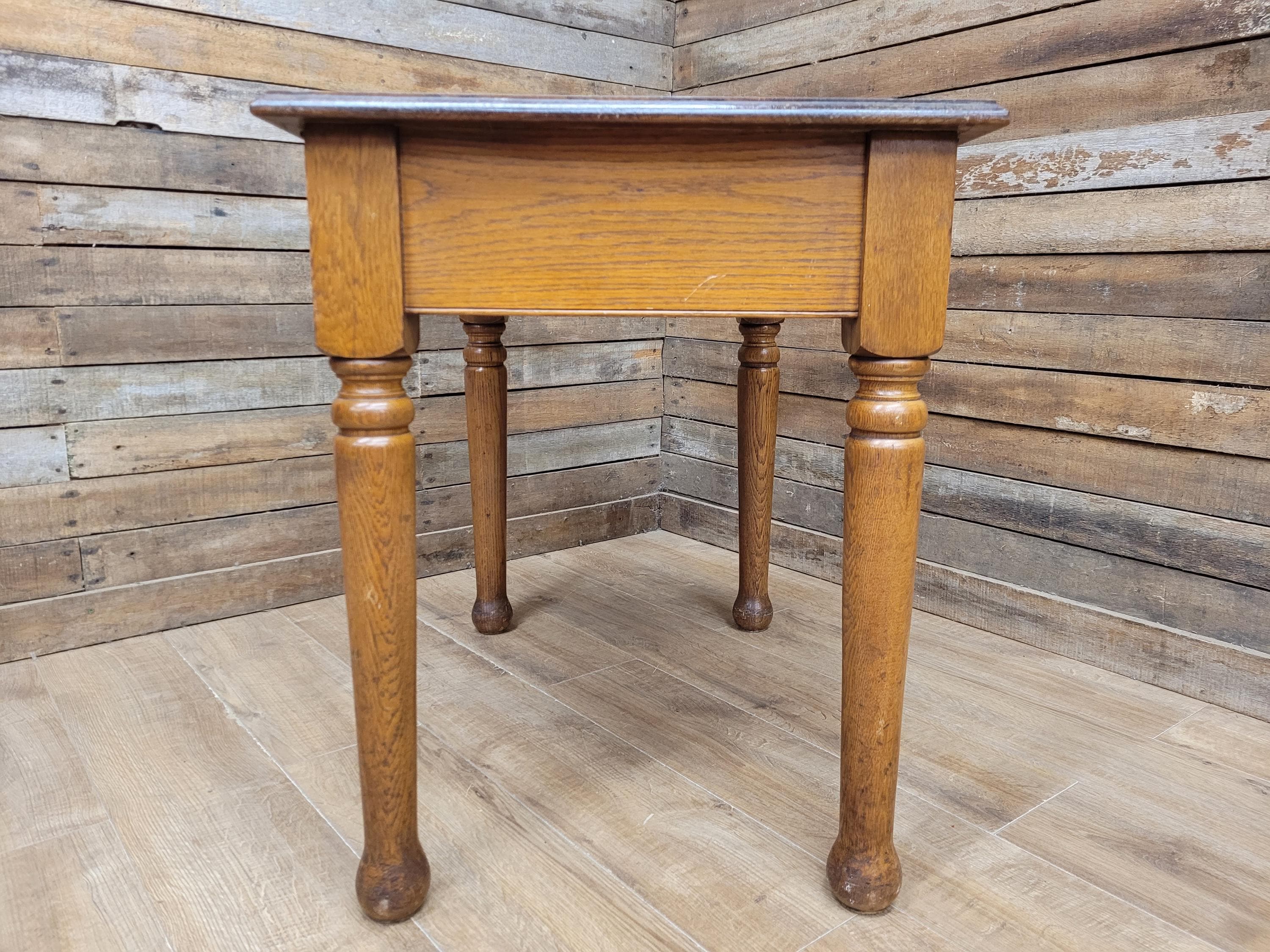 Edwardian Oak Side Table Single Drawer Turned Leg Lamp Table
