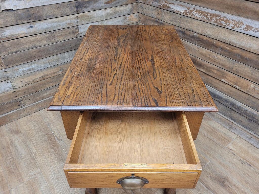 Edwardian Oak Side Table Single Drawer Turned Leg Lamp Table