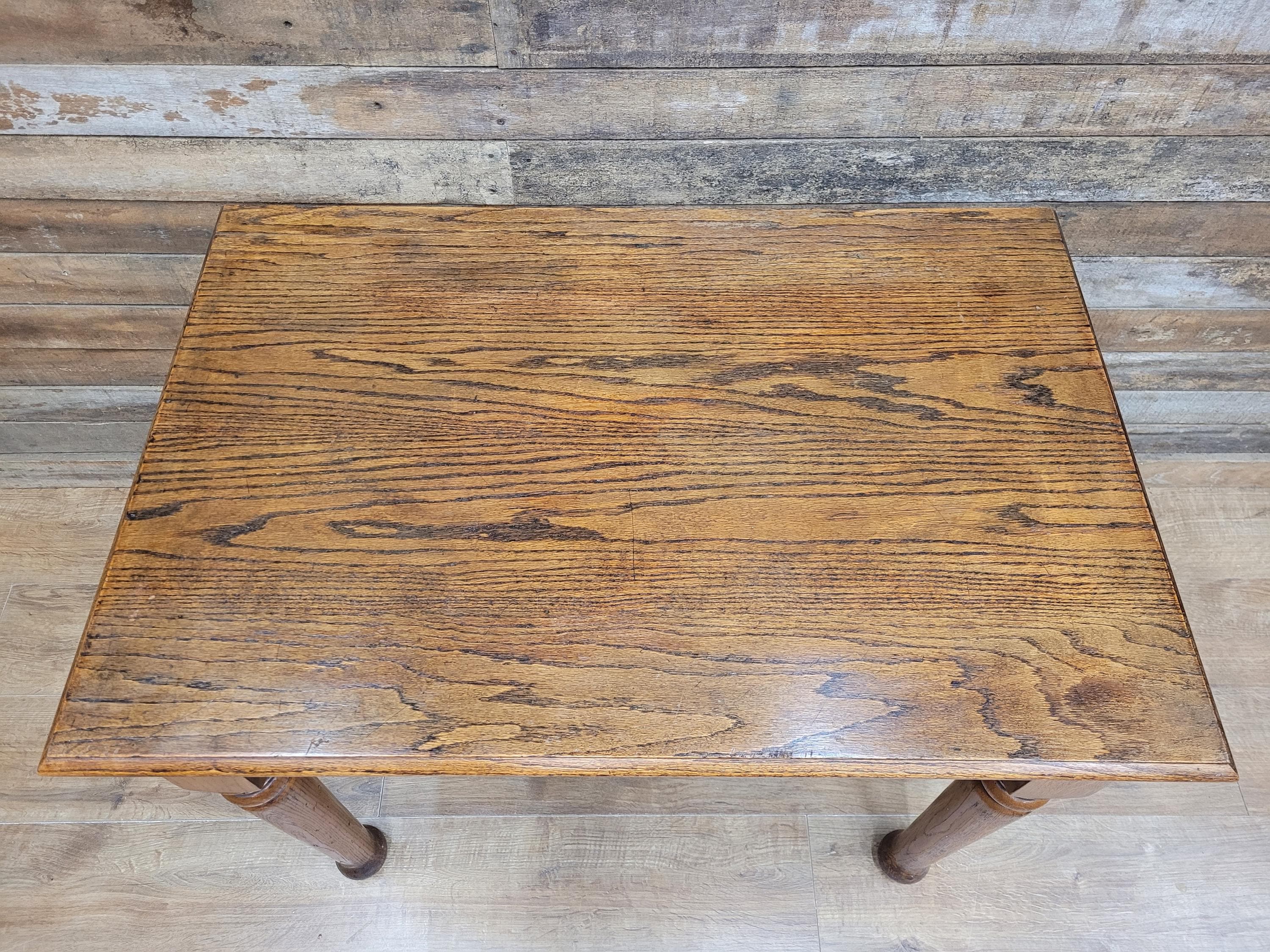 Edwardian Oak Side Table Single Drawer Turned Leg Lamp Table