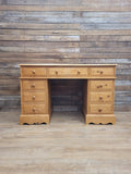 Pine Pedestal Desk Country Style Nine Drawer Home Office Writing Table
