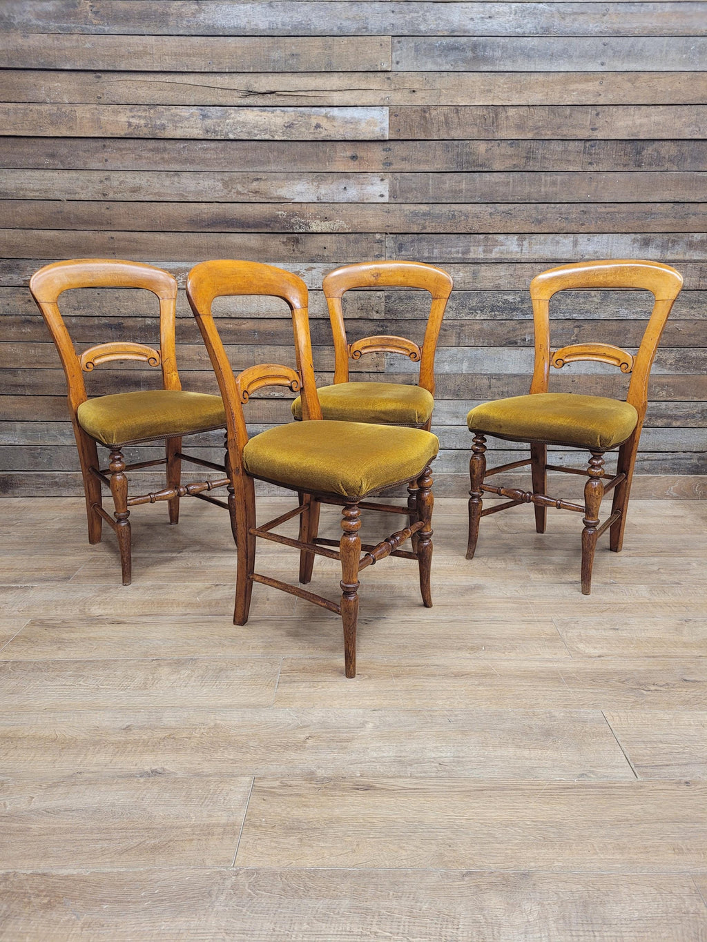 Dining Chairs Mahogany Victorian Balloon Back Velour Set Four