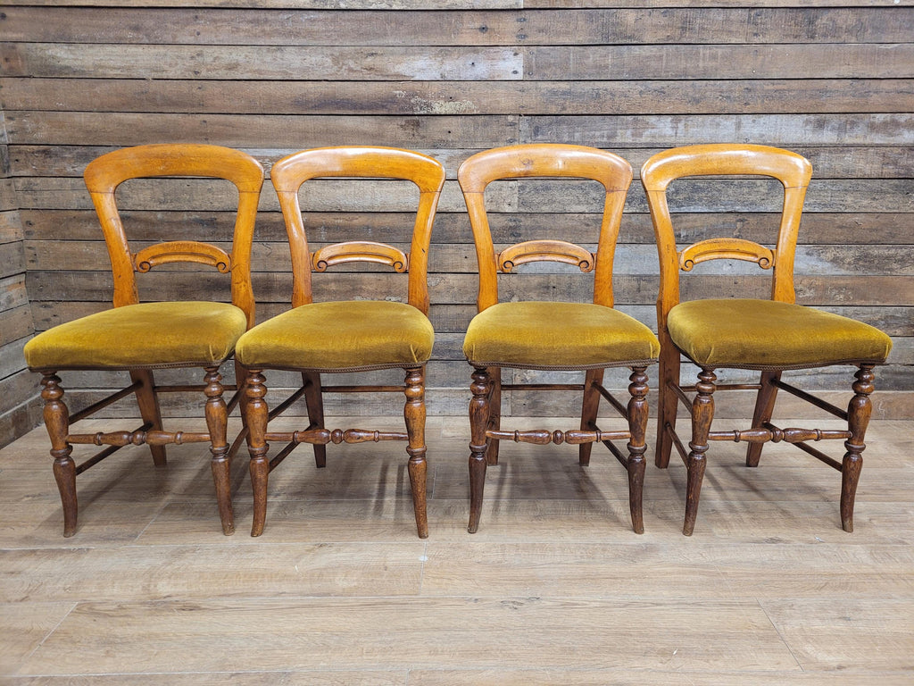 Dining Chairs Mahogany Victorian Balloon Back Velour Set Four