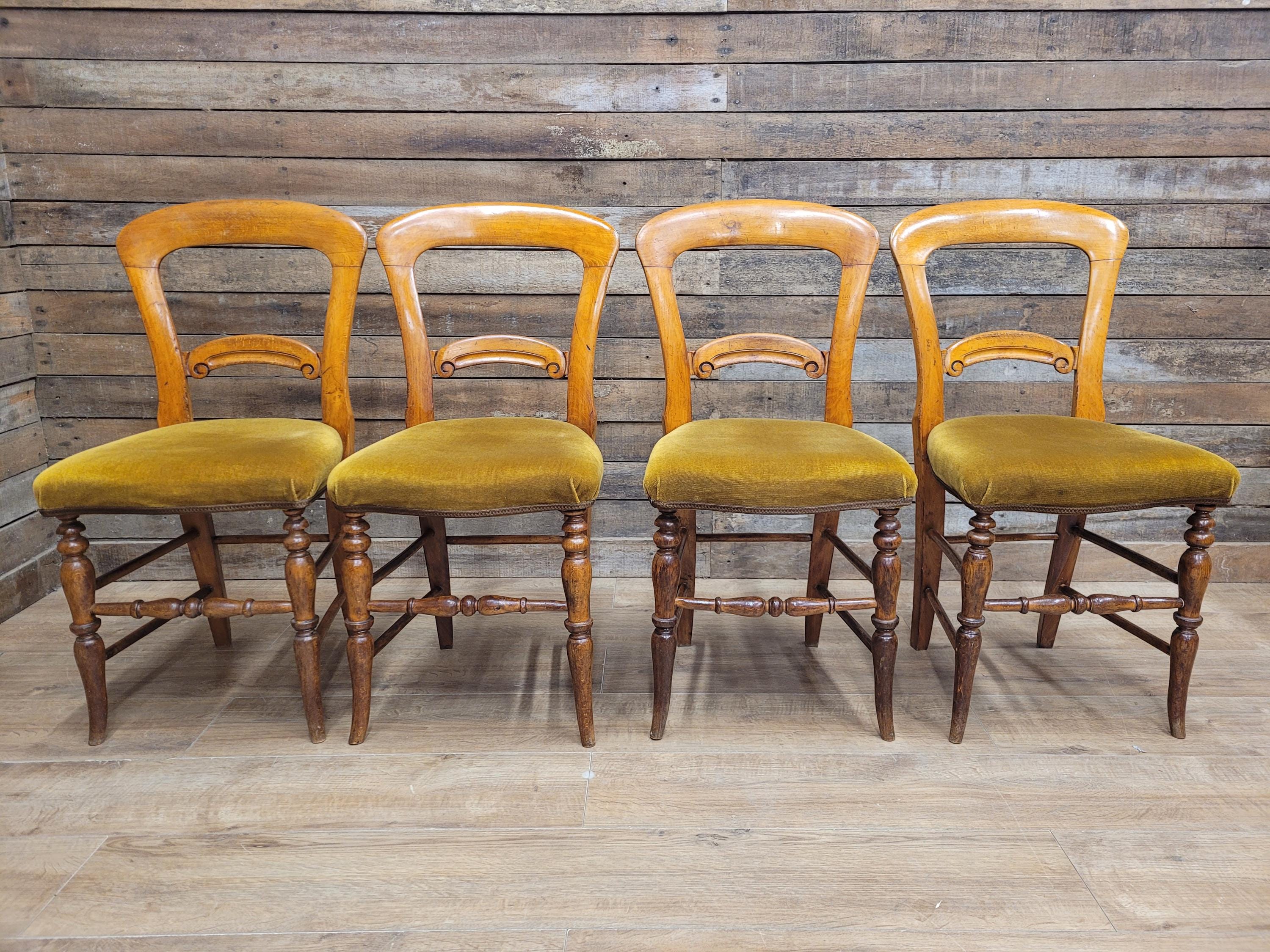 Dining Chairs Mahogany Victorian Balloon Back Velour Set Four