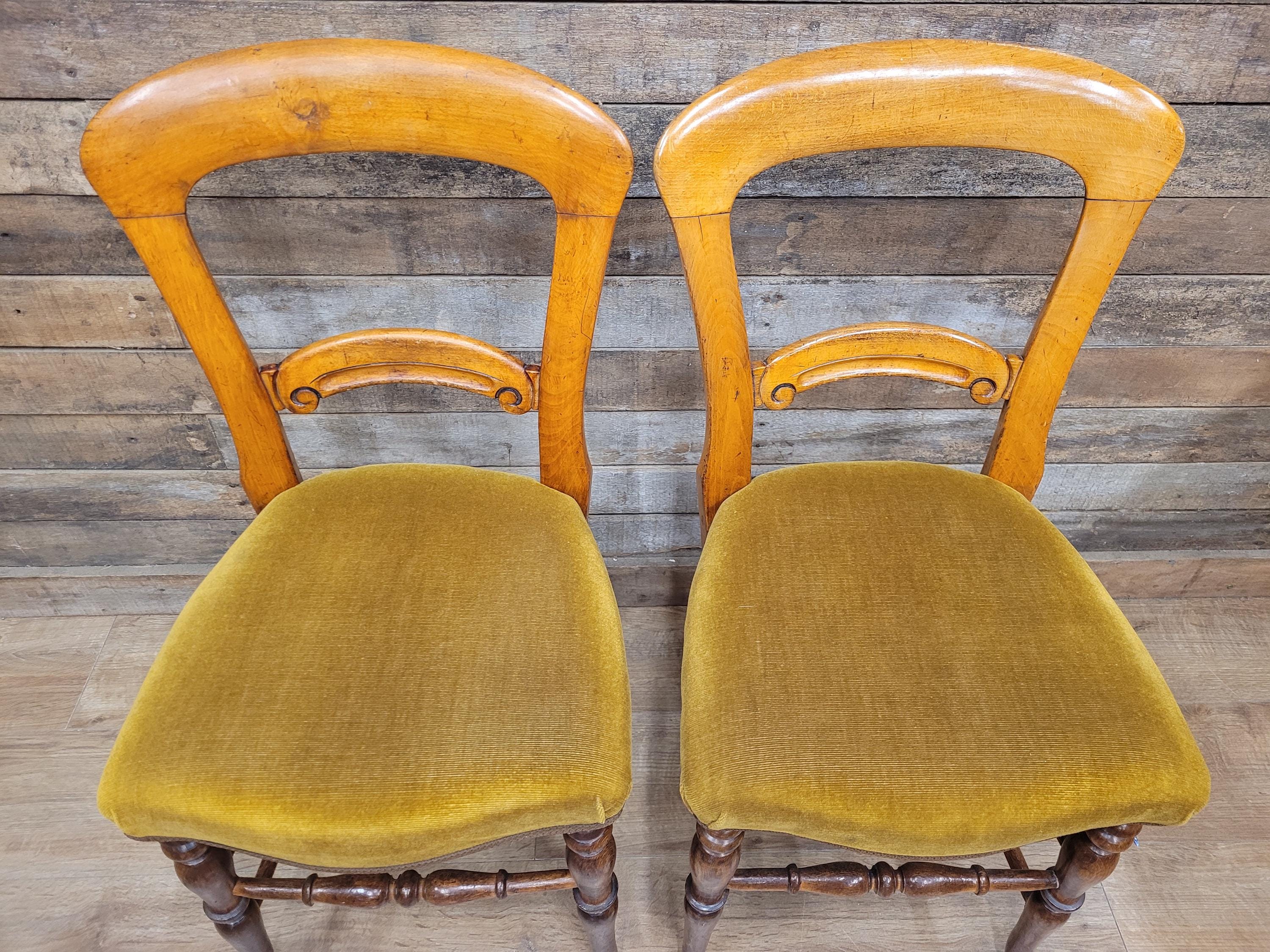Dining Chairs Mahogany Victorian Balloon Back Velour Set Four