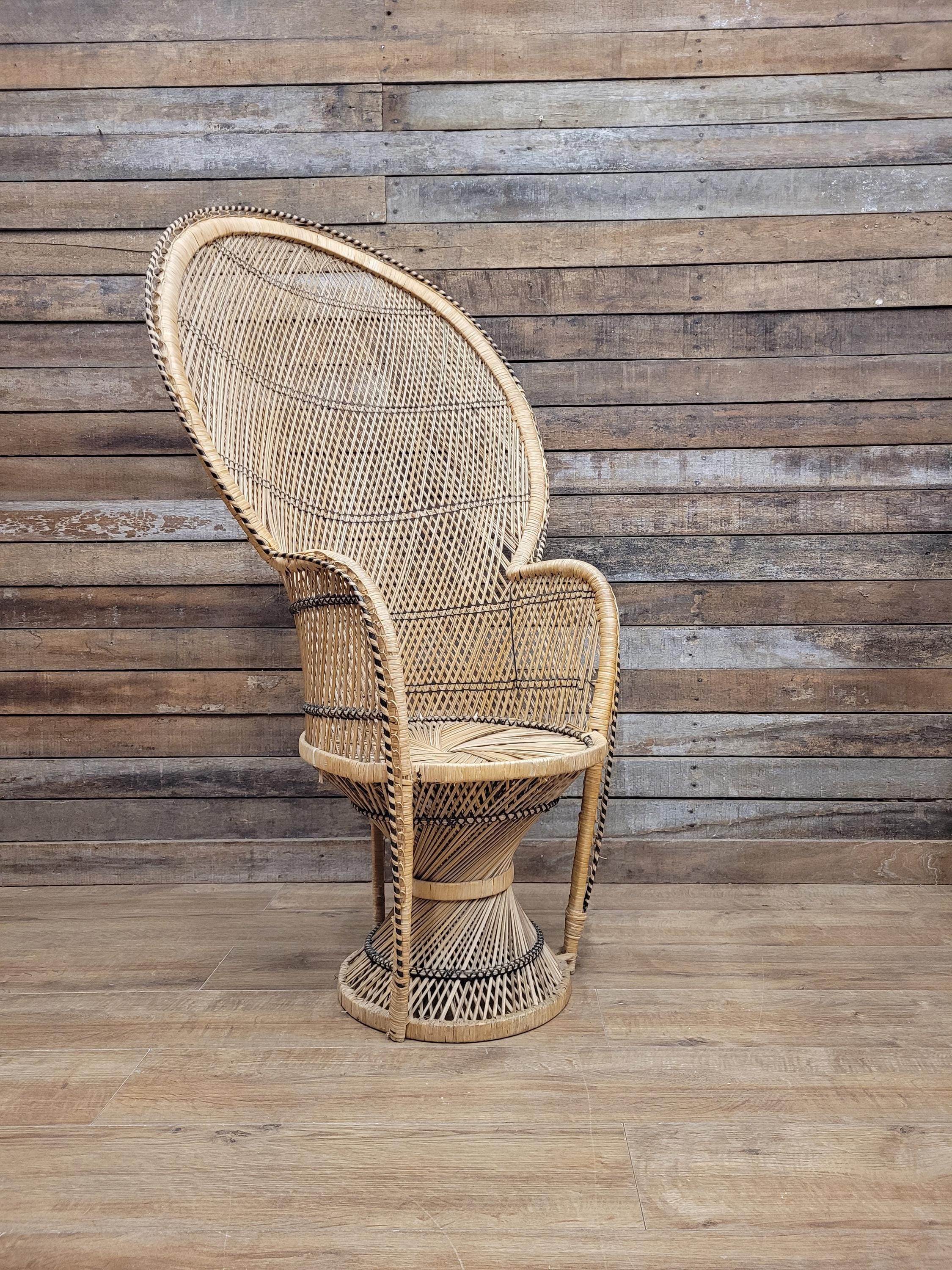 Peacock Chair Rattan Wicker Bohemian High Back Mid Century Vintage Armchair