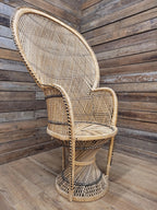 Peacock Chair Rattan Wicker Bohemian High Back Mid Century Vintage Armchair
