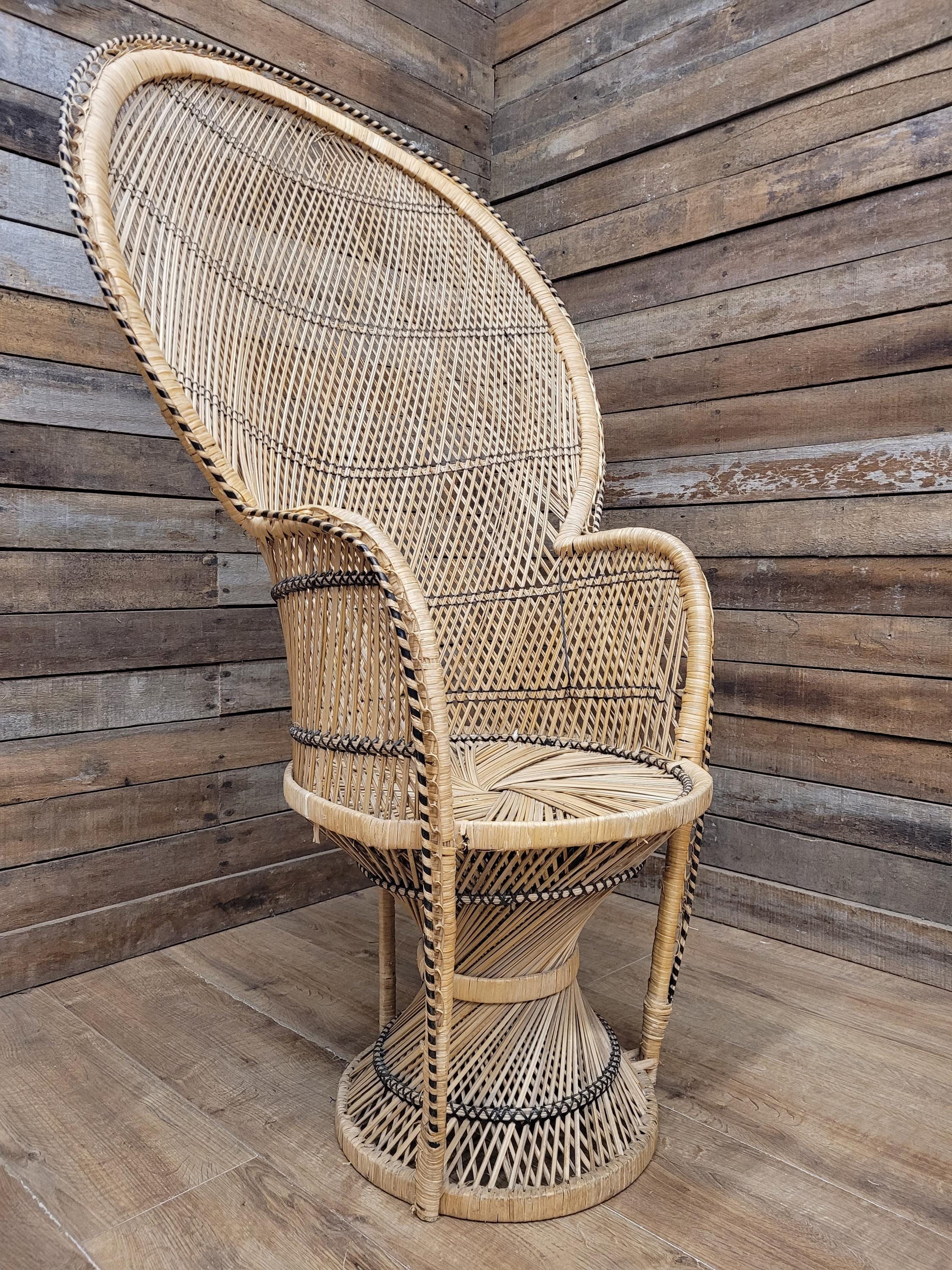 Peacock Chair Rattan Wicker Bohemian High Back Mid Century Vintage Armchair
