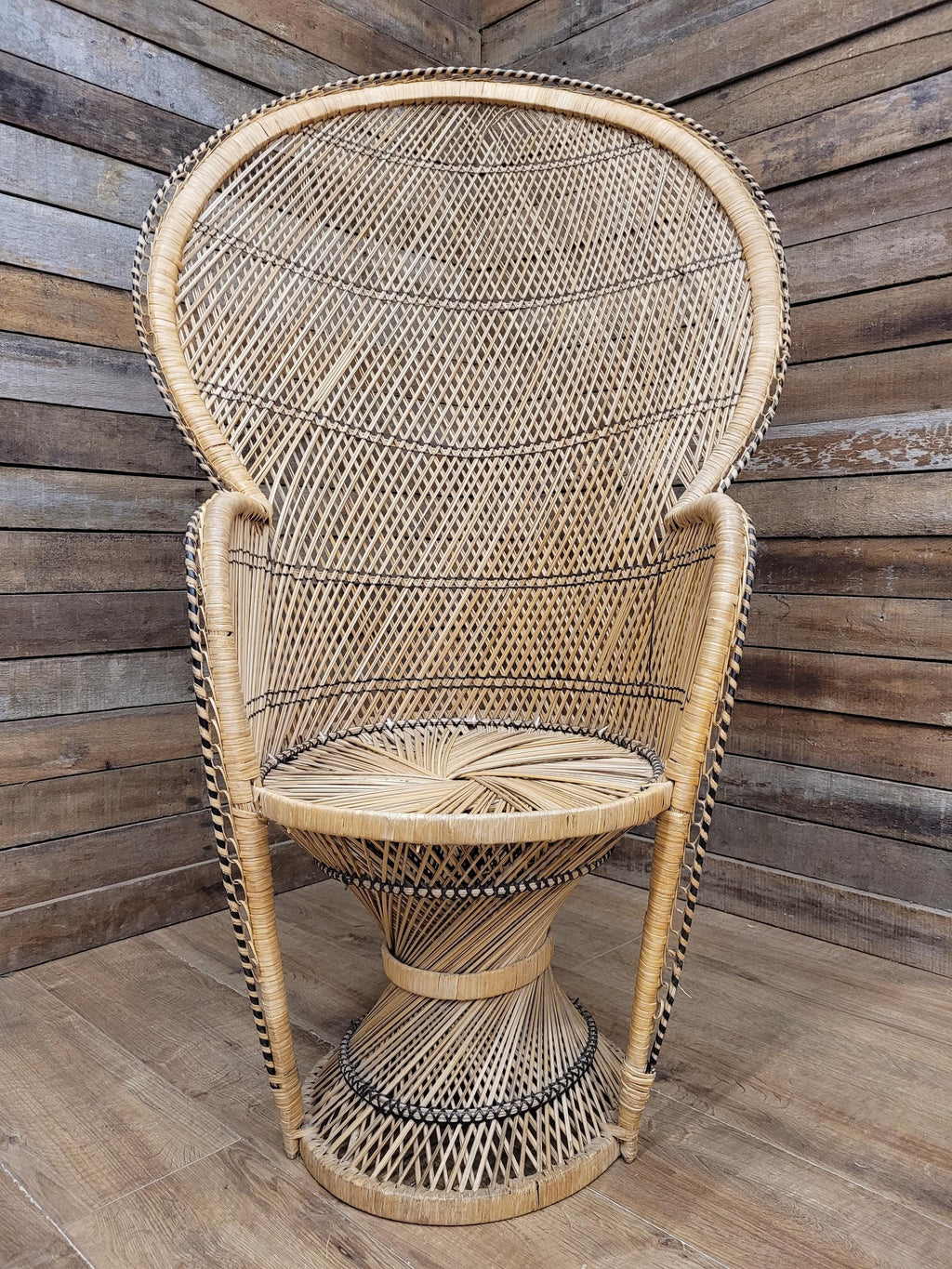 Peacock Chair Rattan Wicker Bohemian High Back Mid Century Vintage Armchair