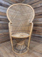 Peacock Chair Rattan Wicker Bohemian High Back Mid Century Vintage Armchair