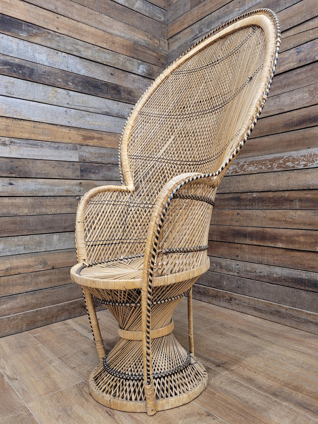 Peacock Chair Rattan Wicker Bohemian High Back Mid Century Vintage Armchair