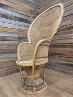 Peacock Chair Rattan Wicker Bohemian High Back Mid Century Vintage Armchair