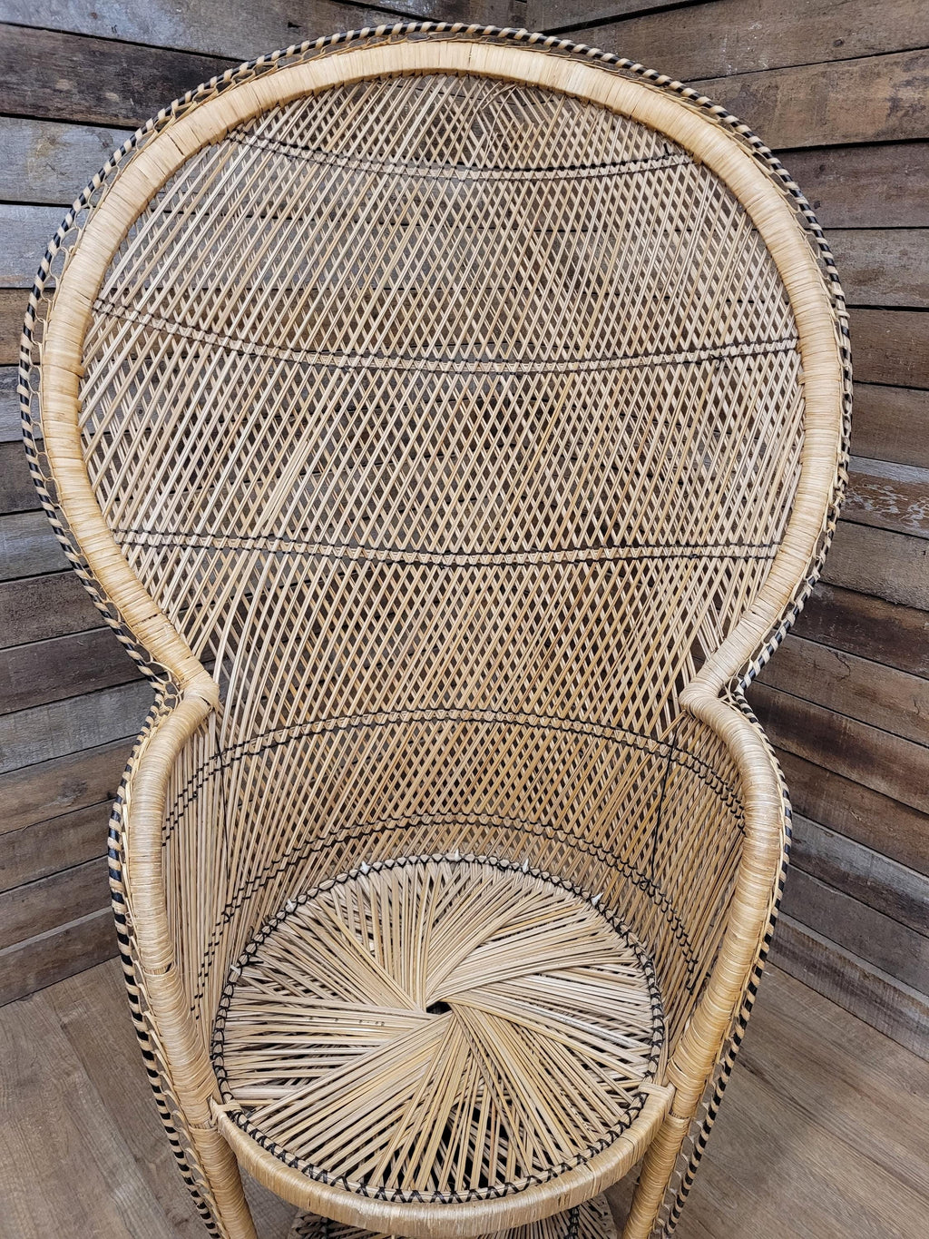 Peacock Chair Rattan Wicker Bohemian High Back Mid Century Vintage Armchair