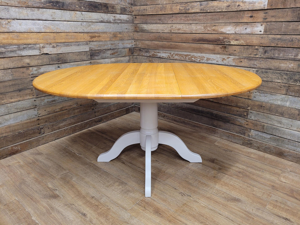 Oak Dining Table Extending Round Pedestal Painted Base