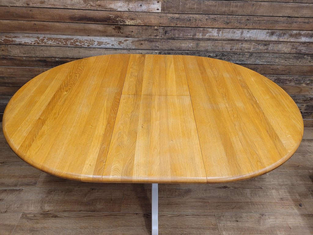 Oak Dining Table Extending Round Pedestal Painted Base