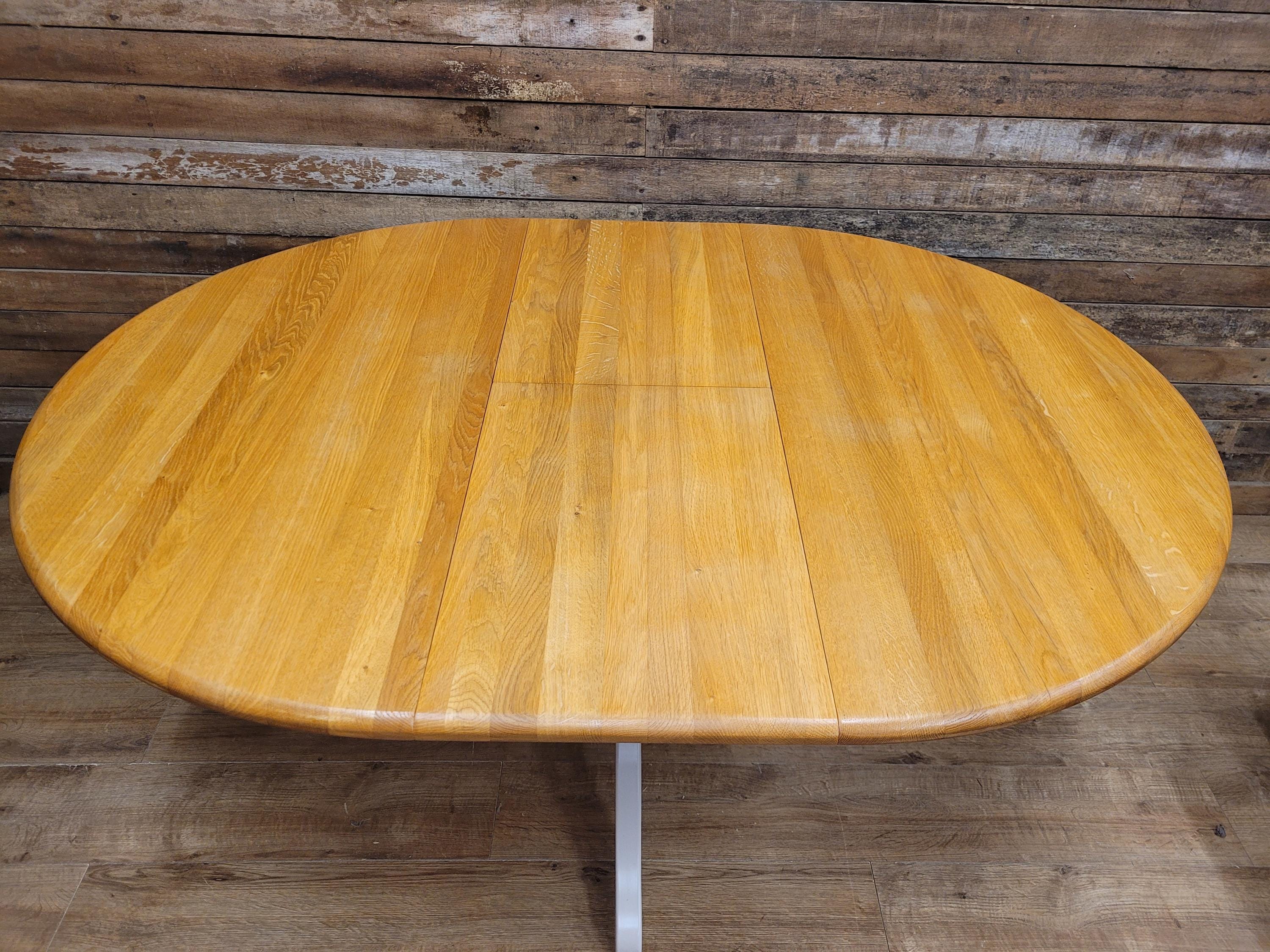 Oak Dining Table Extending Round Pedestal Painted Base